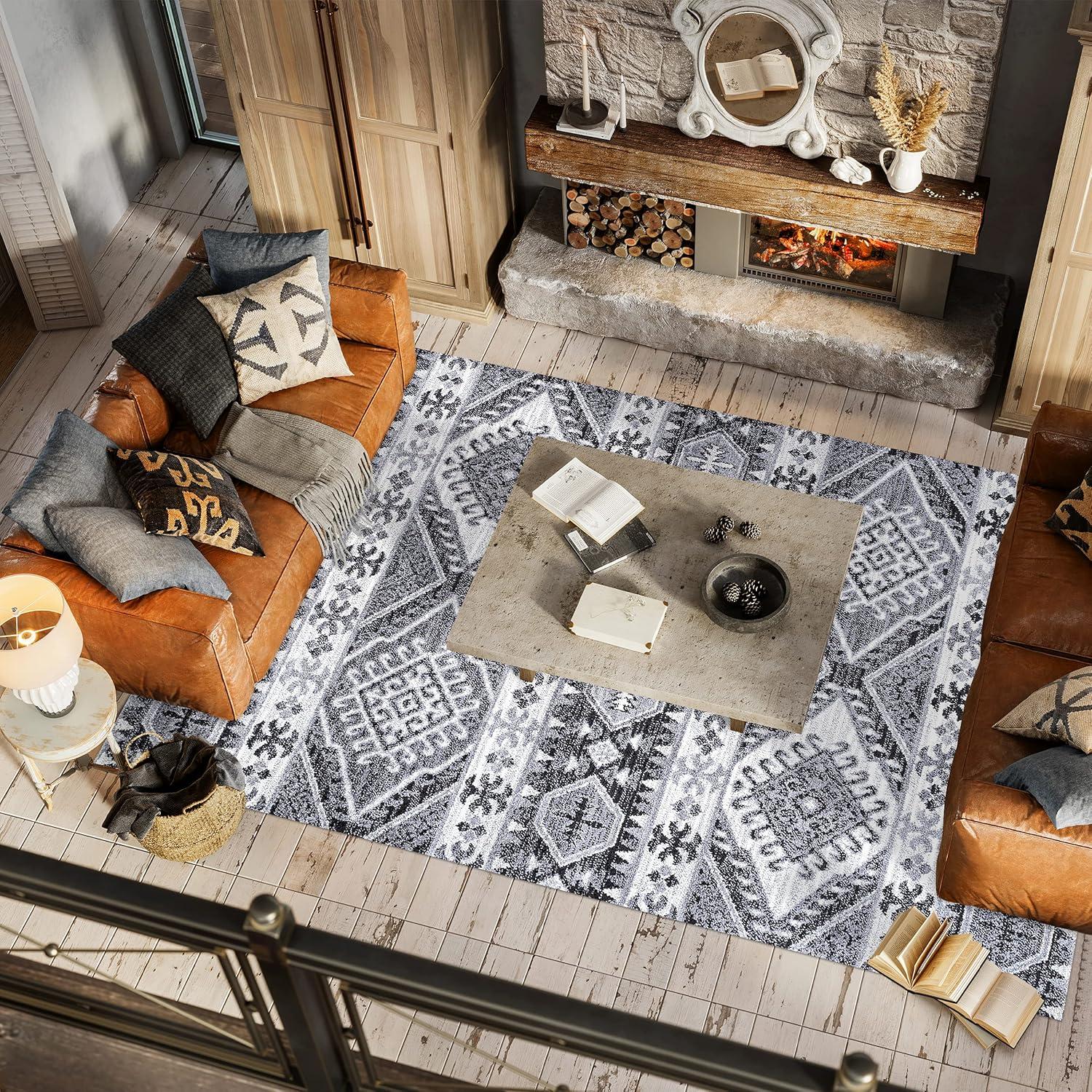 JONATHAN Y MOH500A-5 Sura Modern Kilim Geometric Gray/Anthracite 5 ft. x 8 ft. Area Rug, Bohemian Vintage, Pet Friendly, Stain Resistant, Easy to Clean, for Living Room; Kitchen, Bedroom