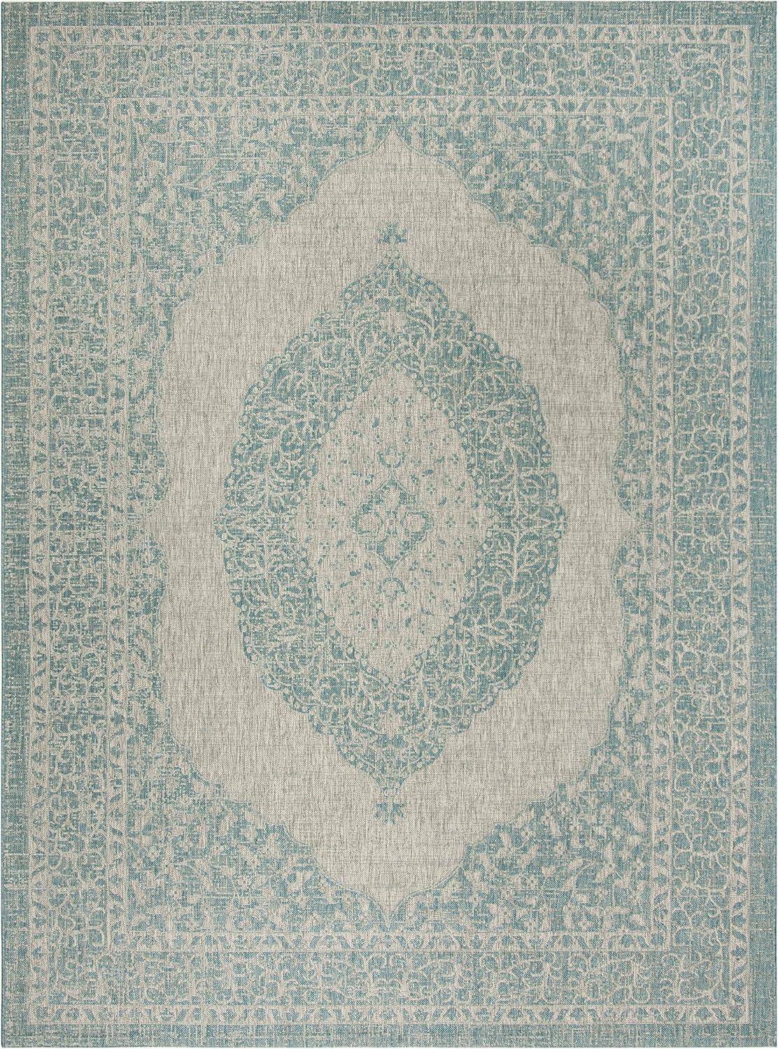 Elysian Light Grey/Aqua 9' x 12' Flat Woven Reversible Outdoor Rug