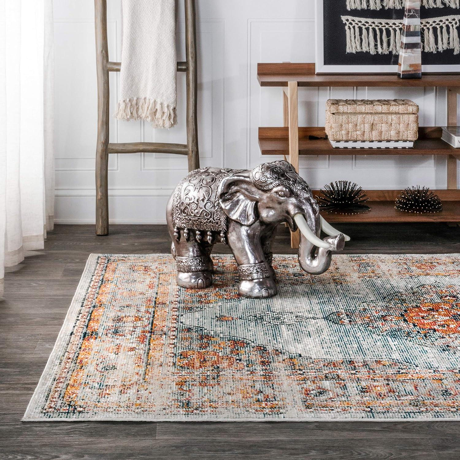 4'x6' Cadiz Vintage Medallion Area Rug, Coral/Turquoise - JONATHAN Y