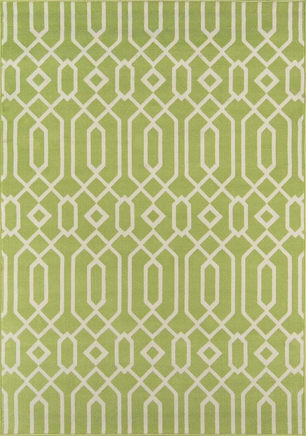 Green and White Rectangular Synthetic Indoor/Outdoor Rug