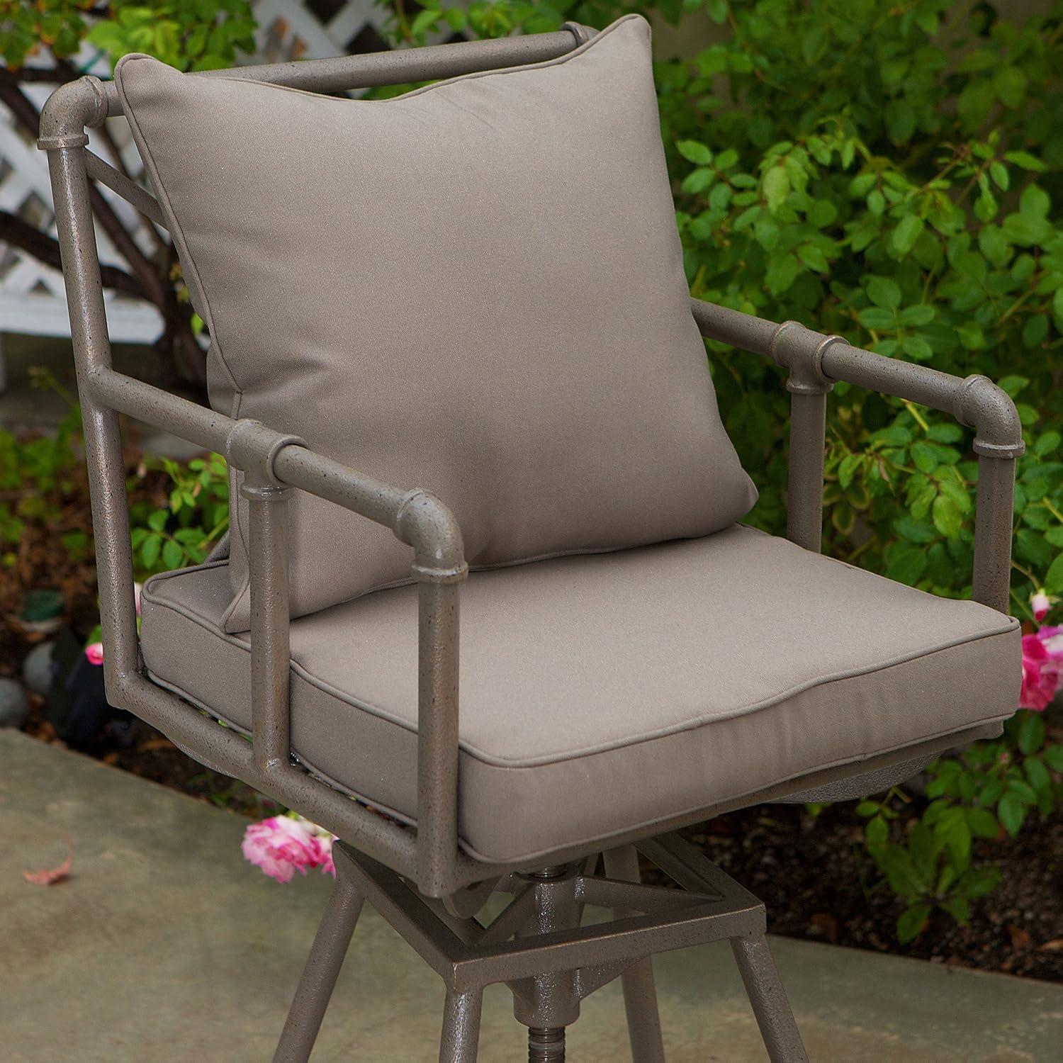 Adjustable Brass and Beige Outdoor Pipe Barstool with Cushions