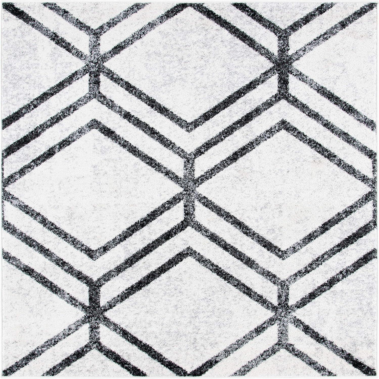 SAFAVIEH Adirondack Bailey Geometric Area Rug, Ivory/Charcoal, 10' x 10' Square