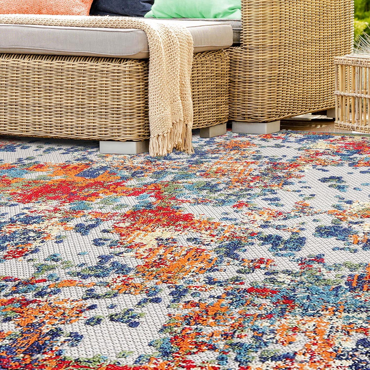 Splatter Ease Modern Blue Abstract 4'x6' Indoor/Outdoor Rug