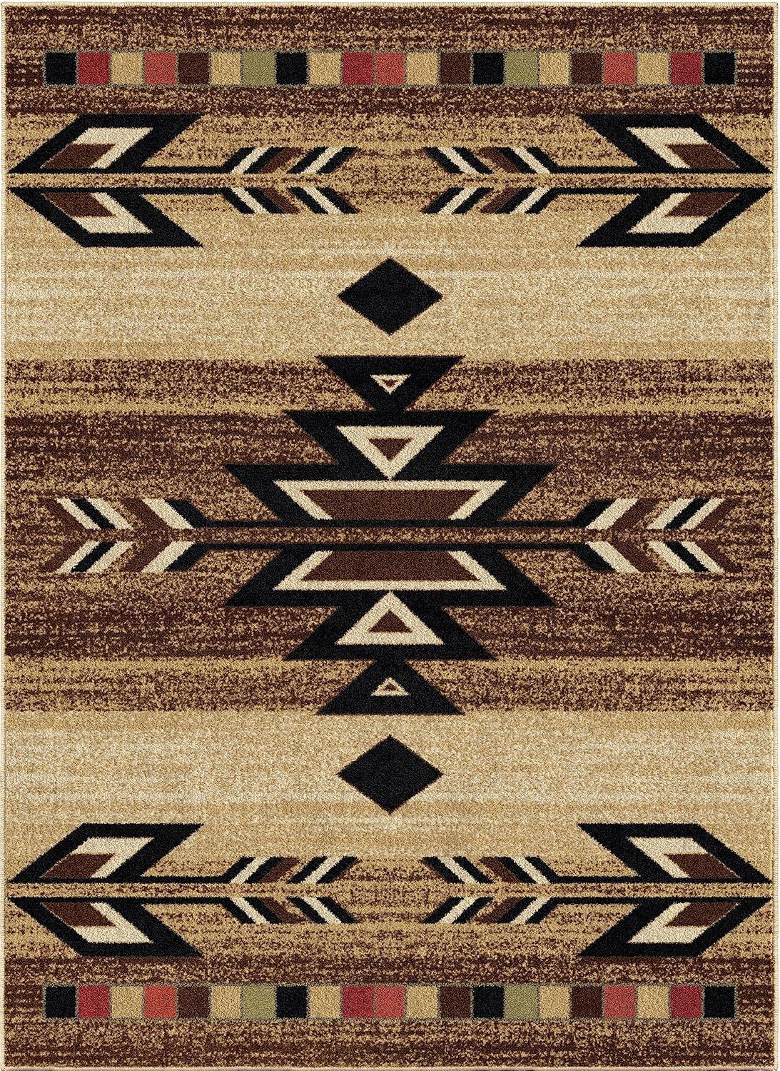 Southwestern Rustic Beige and Brown Synthetic 5' x 7' Area Rug
