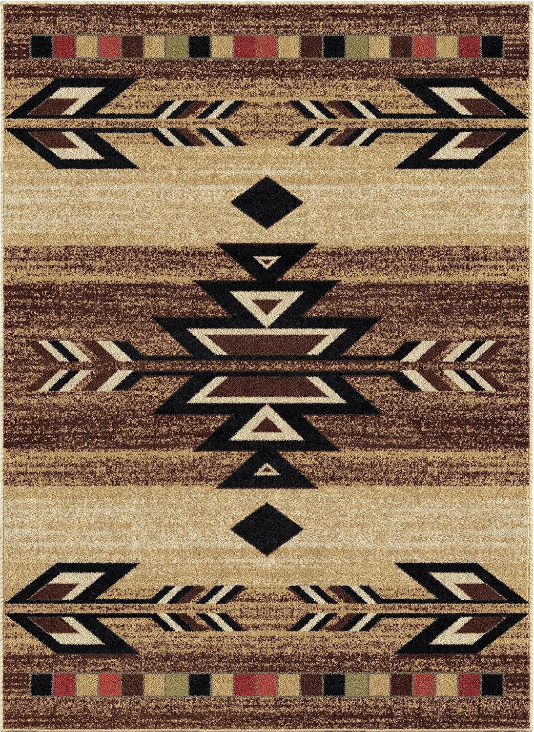 Southwestern Rustic Beige and Brown Synthetic 5' x 7' Area Rug