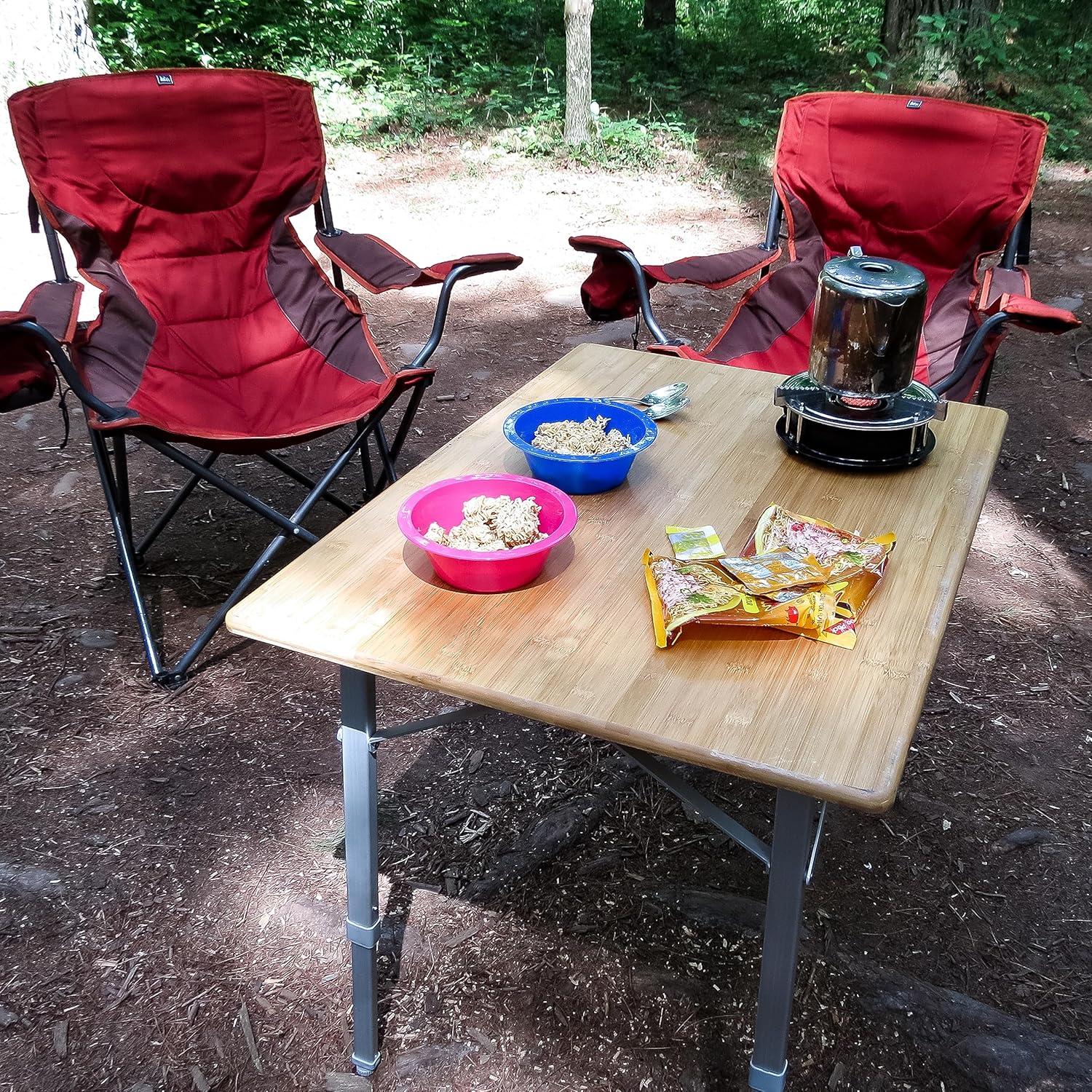 Camco Folding Table - Natural Bamboo Top - Folding Aluminum Legs - Multicolor (51893)