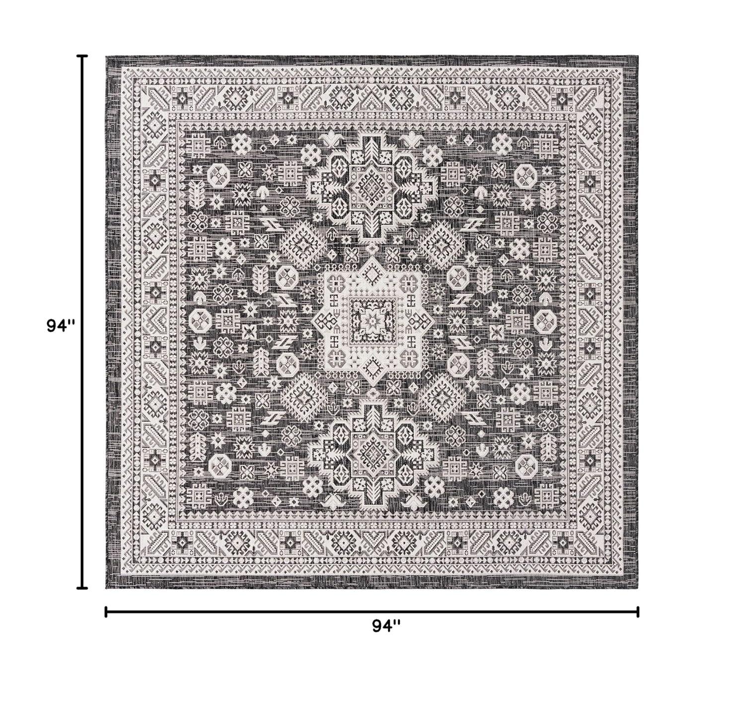 Unique Loom 7' 10 x 7' 10 Square Indoor/Outdoor Aztec Charcoal Gray Area Rug