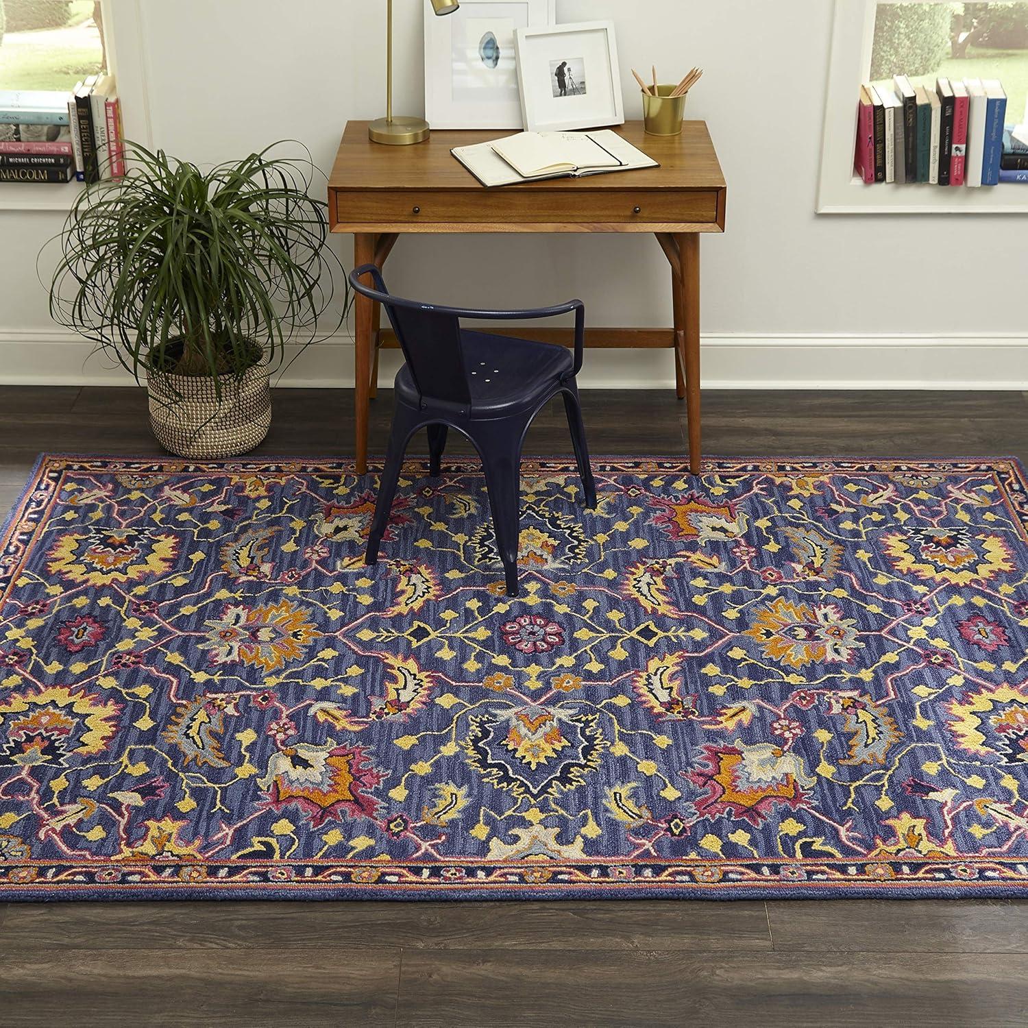 5'x8' Ibiza Oscar Area Rug Blue - Momeni: Wool Floral Tufted Large Botanical Rug, Medium Pile, Traditional Style