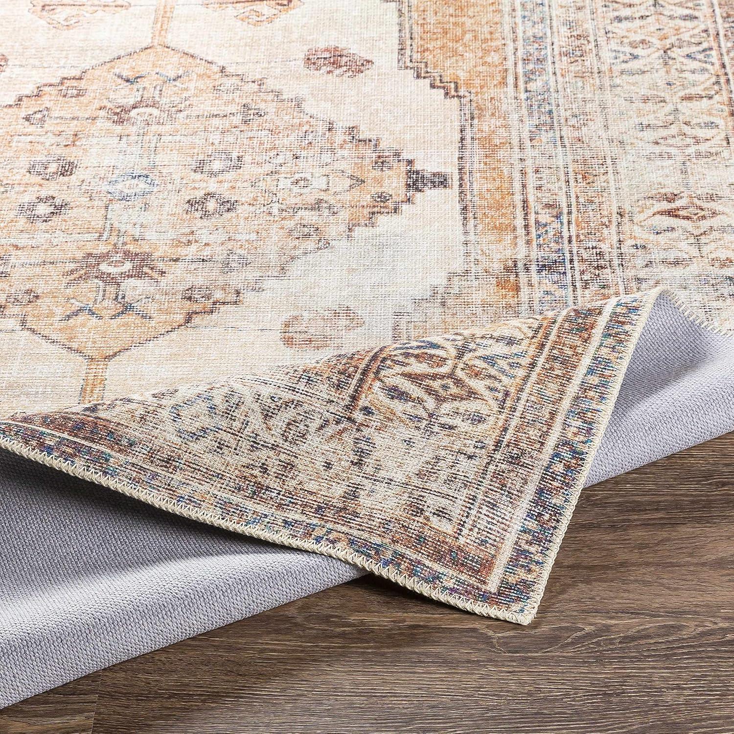 Hauteloom Arncliffe Boho Vintage Distressed Area Rug - Farmhouse Traditional Medallion Faded Carpet for Living Room, Bedroom - Machine Washable Rug - Tan, Peach, Blush - 5'3" x 7' (5x7) 3" (5x7)