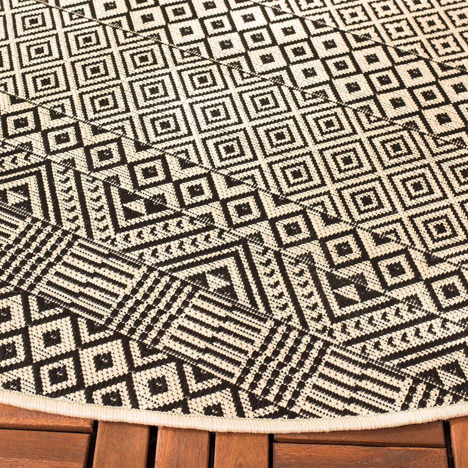 Courtyard CY6235 Power Loomed Indoor and Outdoor Area Rug - Beige/Black - 4' Round - Safavieh