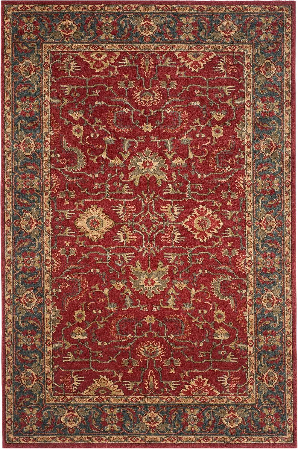 Red and Navy Synthetic Stain-Resistant Rectangular Area Rug