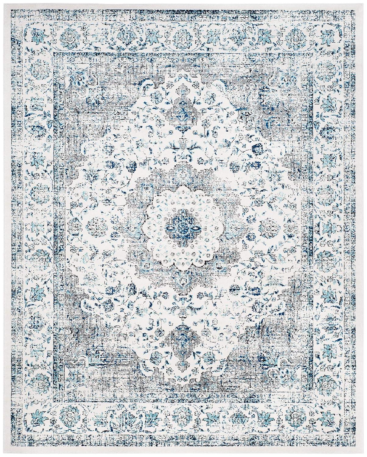 SAFAVIEH Evoke Teale Bordered Area Rug, Ivory/Grey, 9' x 12'