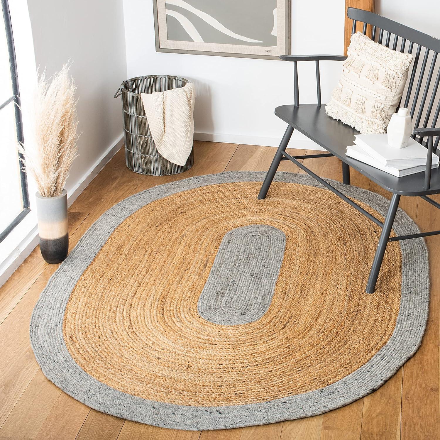 Braided BRD910 Hand Woven Indoor Area Rug - Grey/Natural - 6'x9' Oval - Safavieh