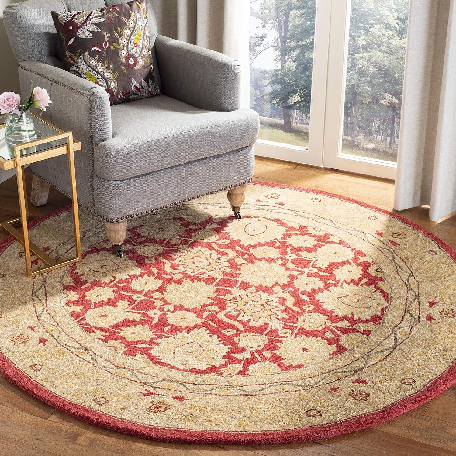 Anatolia AN522 Hand Tufted Indoor Area Rug - Red/Ivory - 4' Round - Safavieh