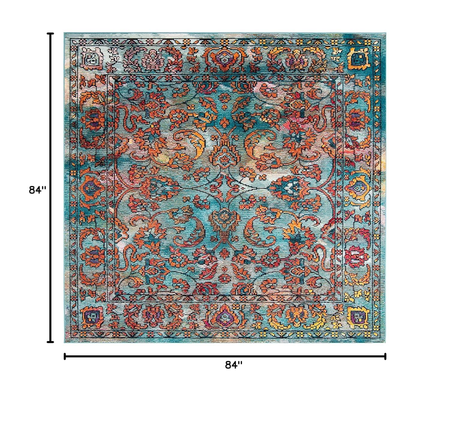Crystal CRS515 Power Loomed Area Rug - Light Blue/Orange - 7'x7' - Safavieh.
