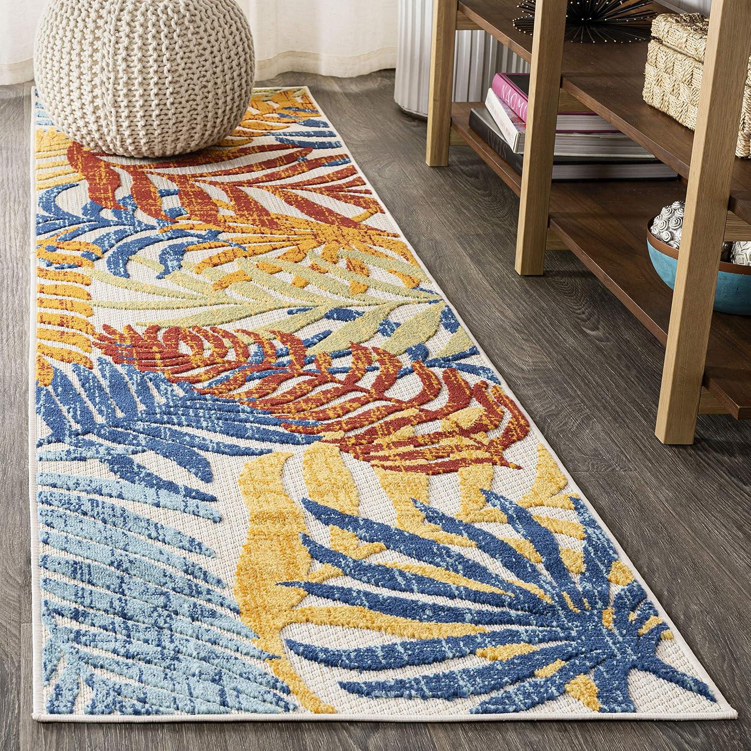 9'x 12' Tropics Palm Leaves Indoor/Outdoor Area Rug, Cream/Orange - JONATHAN Y