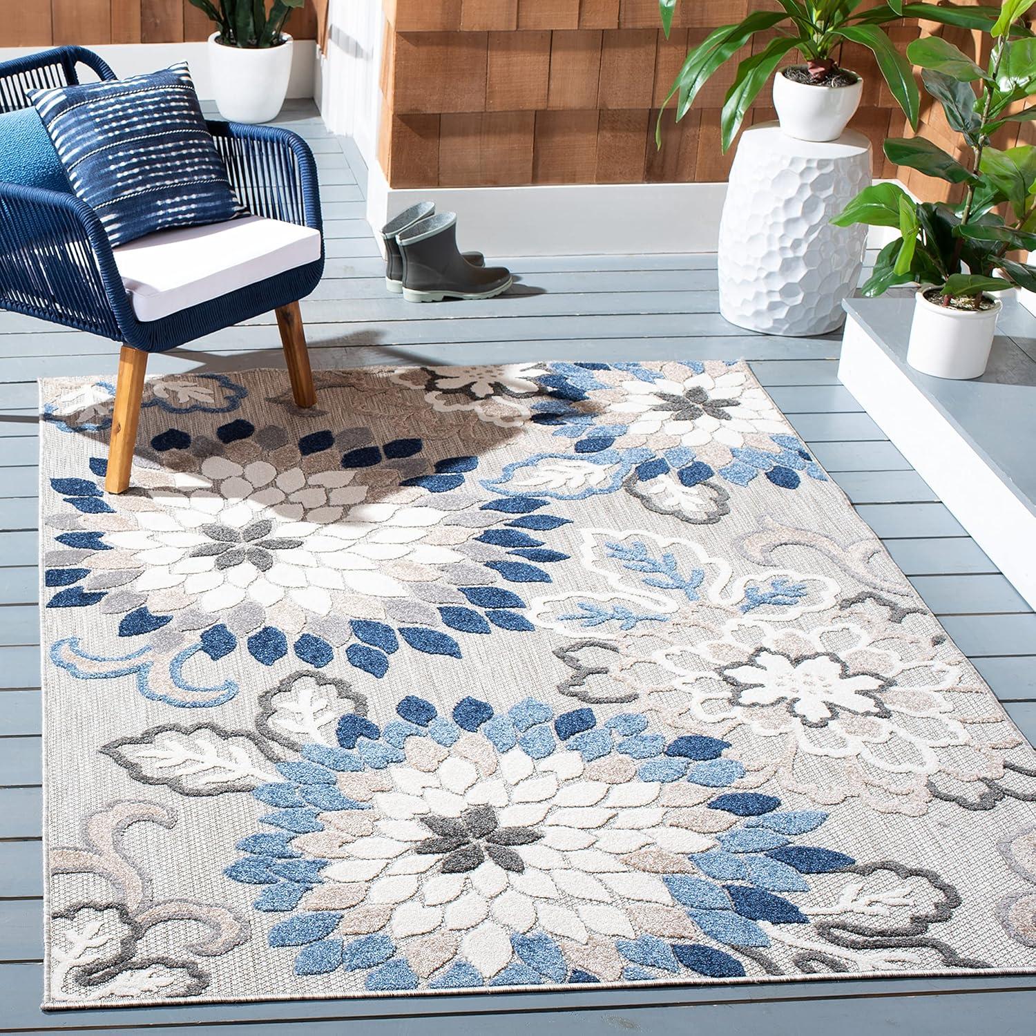 Reversible Rectangular Floral Bliss 9' x 12' Blue Synthetic Rug