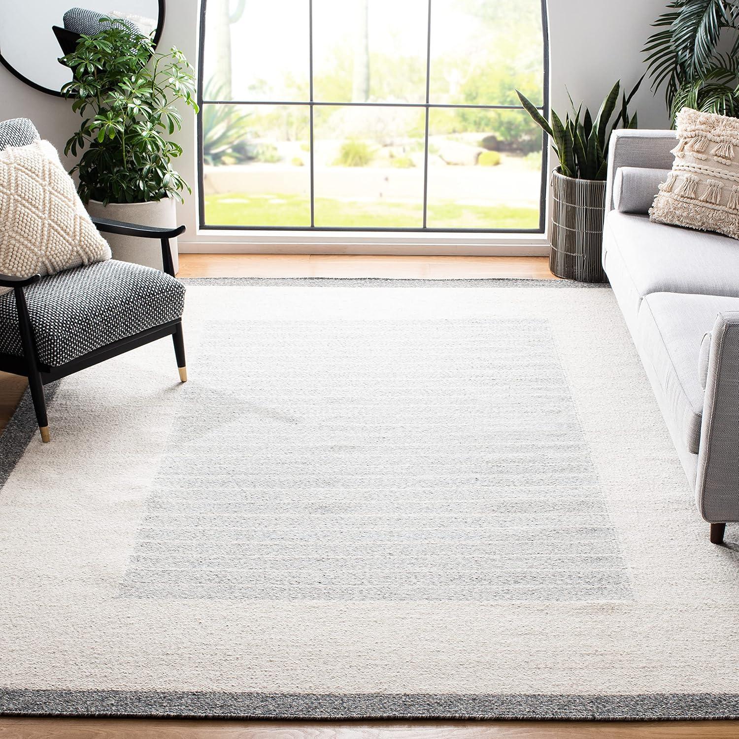 Ivory and Grey Handwoven Wool Kilim Area Rug, 3' x 5'