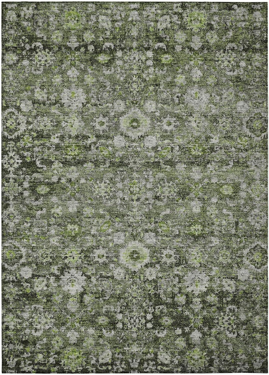 Green Synthetic Flat Woven Rectangular Washable Rug