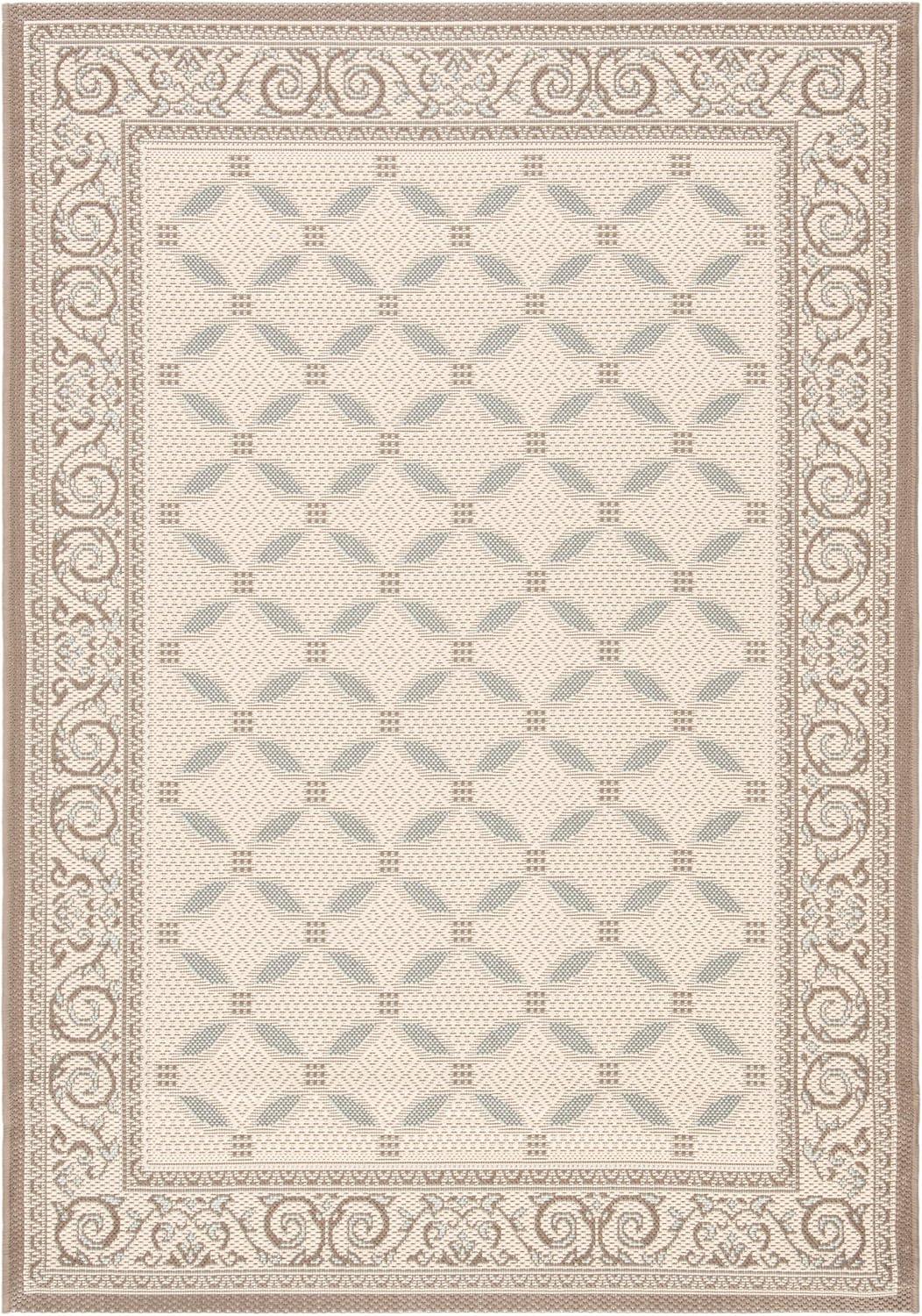SAFAVIEH Courtyard Cohen Bordered Indoor/Outdoor Area Rug, Beige/Dark Beige, 4' x 5'7"