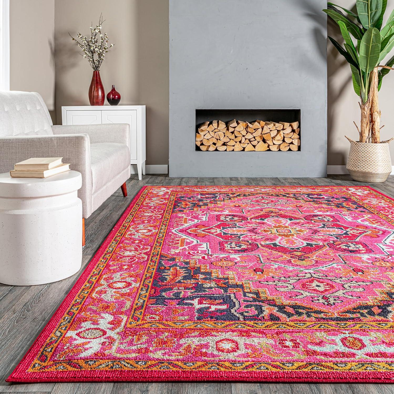 4'x6' Vintage Mackenzie Area Rug Pink - nuLOOM: Medallion Pattern, Low Pile, Indoor, Machine Made, Jute Backing