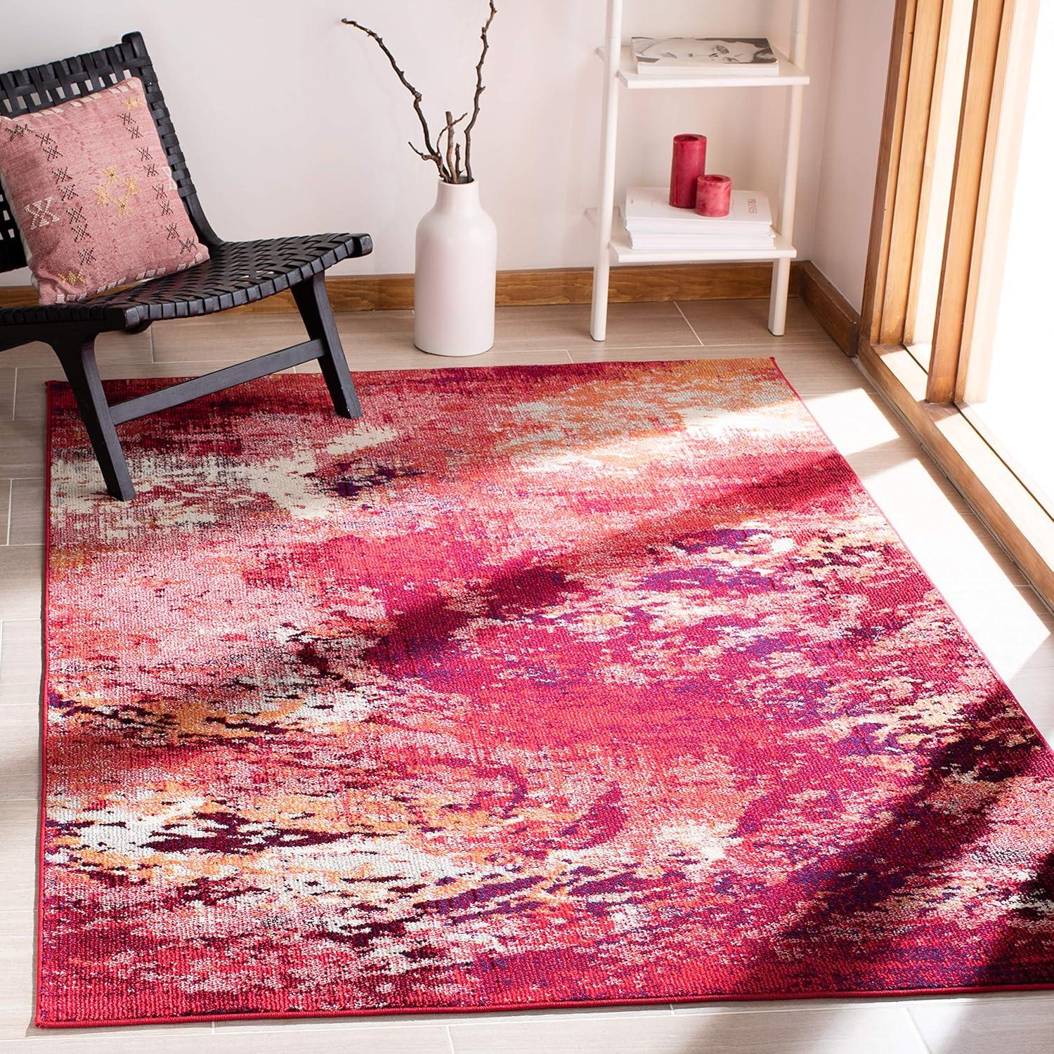 SAFAVIEH Madison Oscar Abstract Distressed Area Rug, Red/Ivory, 9' x 12'