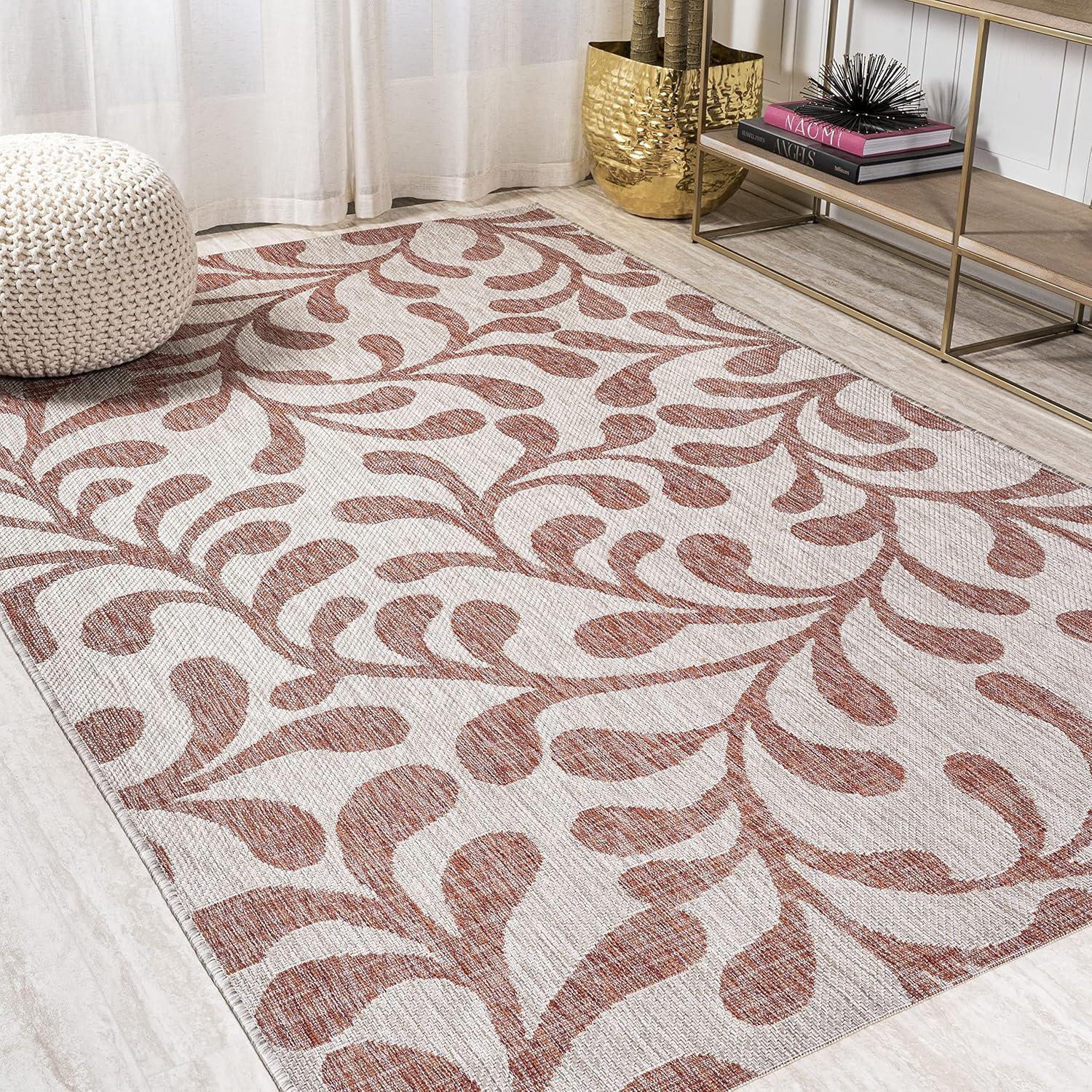 Reversible Vine Pattern Red/Beige 4'x6' Synthetic Area Rug