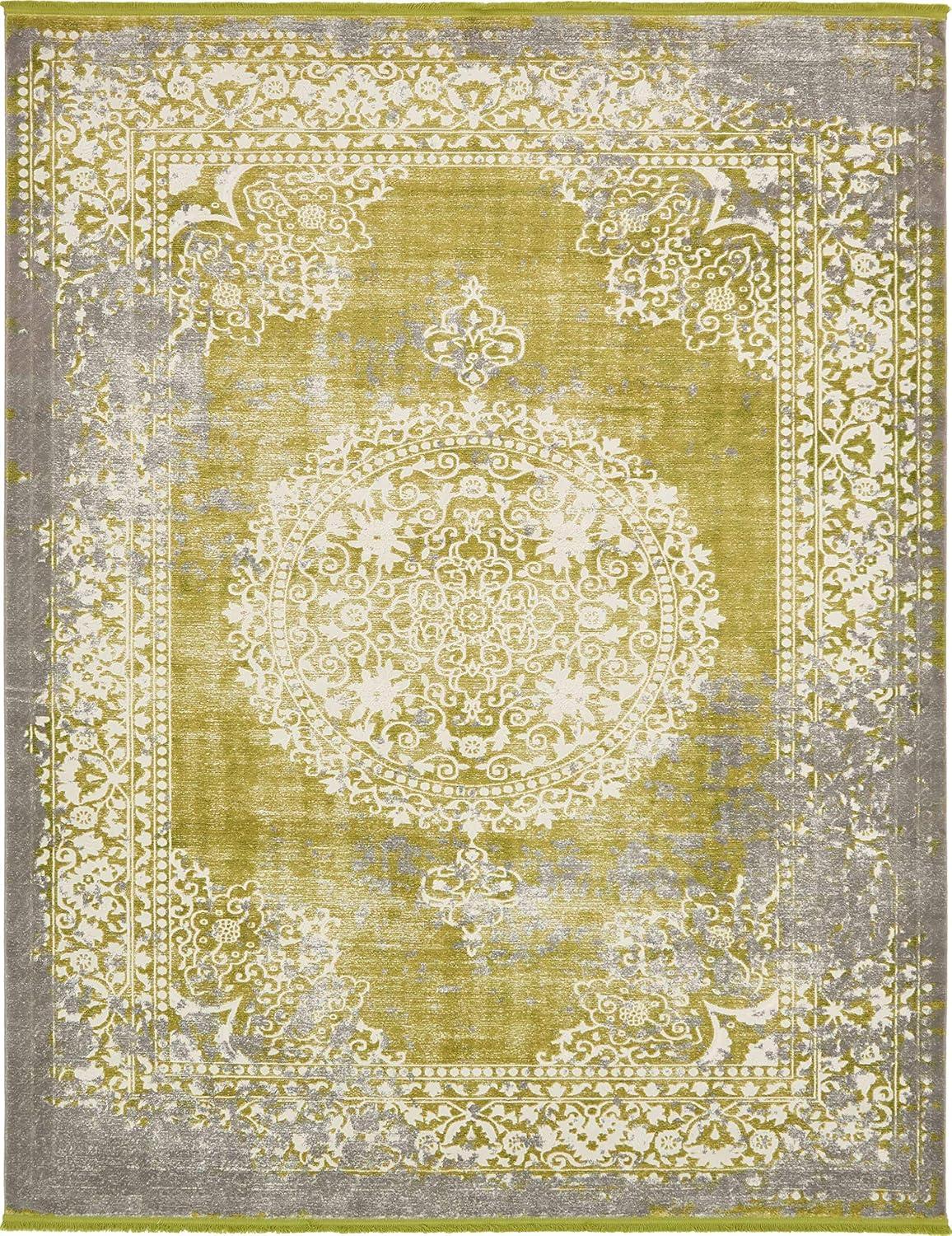 8' x 10' Green and Gray Abstract Synthetic Area Rug