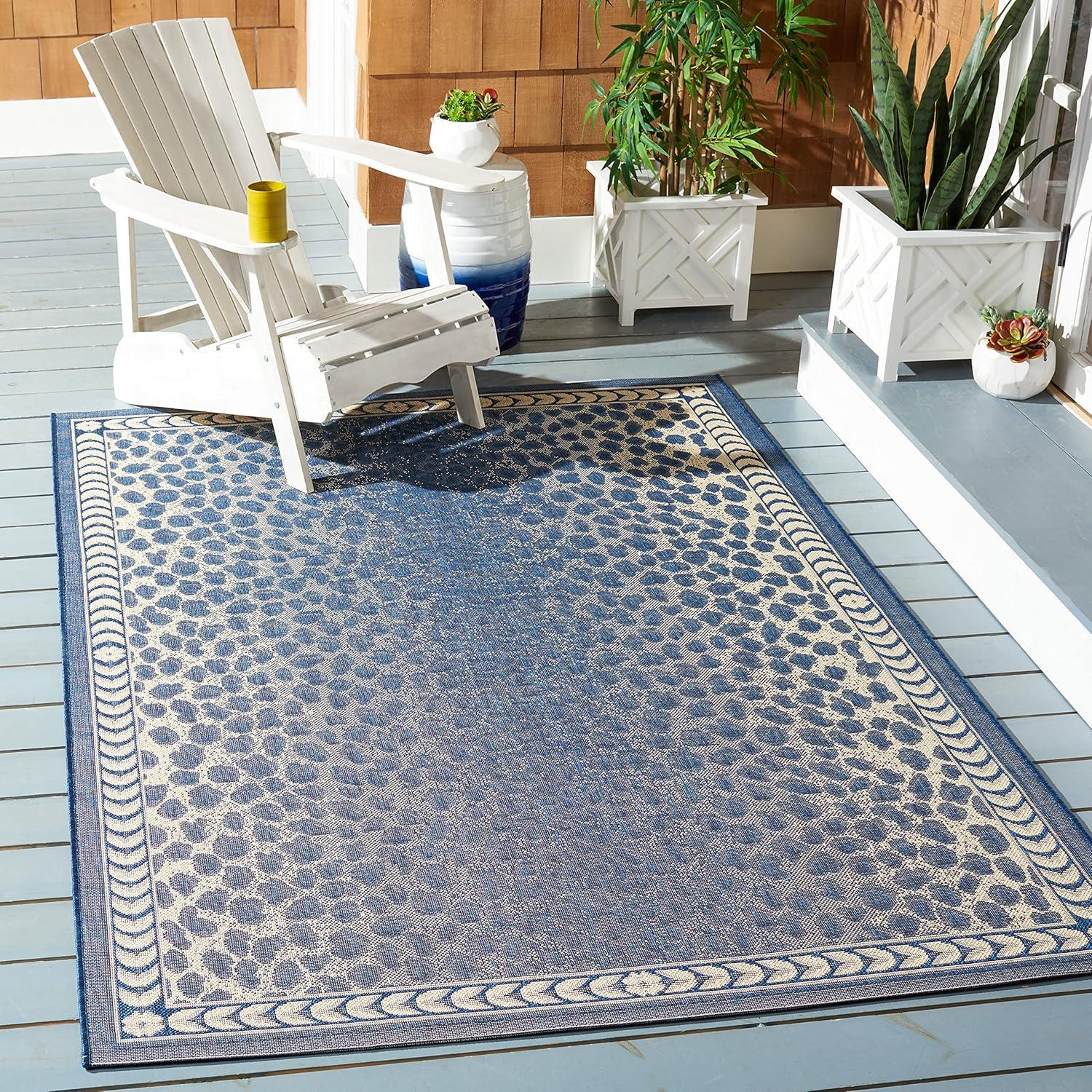 Courtyard CY6100 Power Loomed Indoor/Outdoor Area Rug - Navy/Beige - 4'x5'7" - Safavieh.