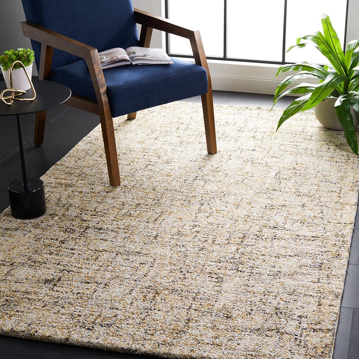 Beige and Gold Abstract Handmade Wool Area Rug