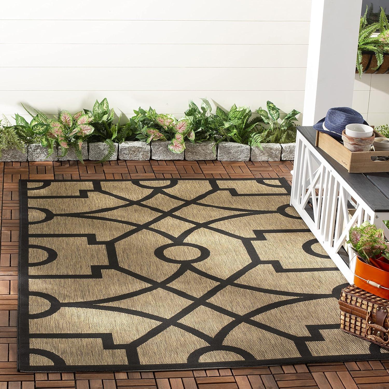 Martha Stewart Fretwork - MSR4121 - Indoor Power Loomed Runners - Dark Beig/Black - 2'7"x5'