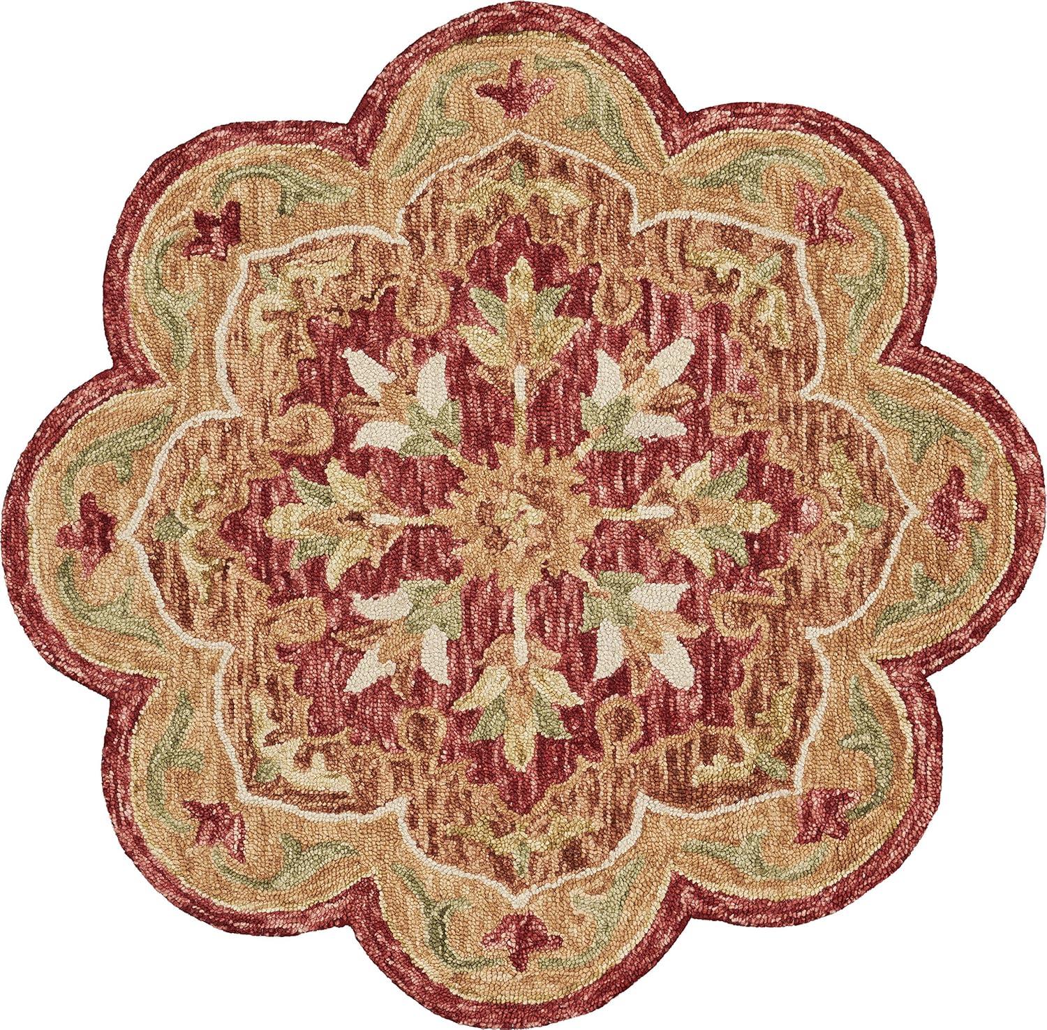 Handmade Red Floral Wool Tufted Round Area Rug, 6 ft.