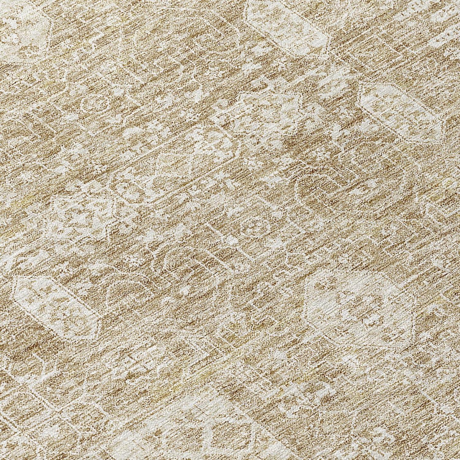 Beige Synthetic Flat Woven Rectangular Washable Rug