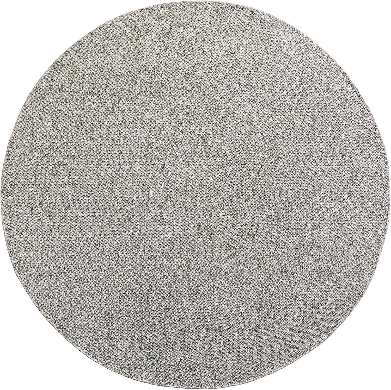 TOWN & COUNTRY BASICS Pax Herringbone Textured Solid Everwash® Washable Area Rug, Low Pile, Non-Slip Backing, Easy Clean Pet & Family Friendly Rug, Gray, 5' Round