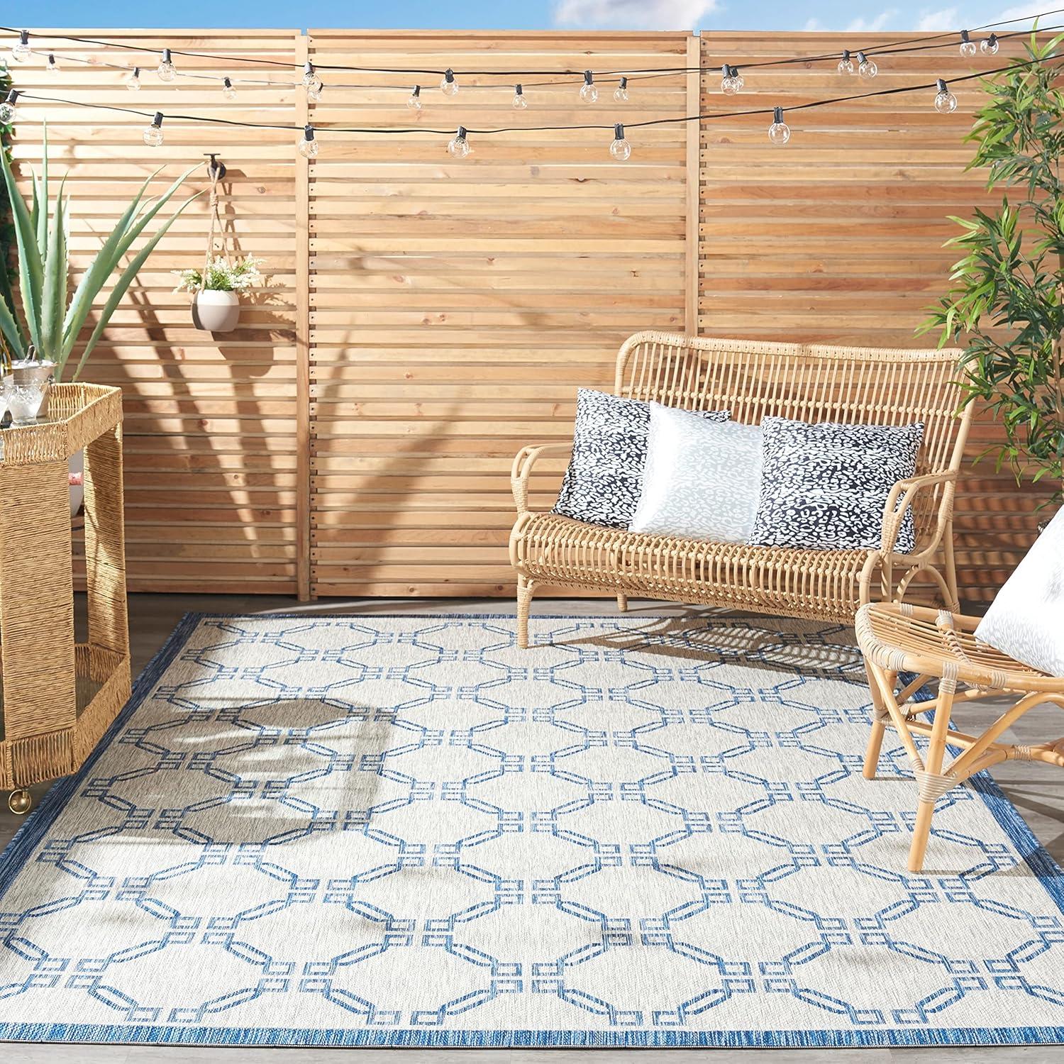 Ivory Blue Traditional Trellis 2'2" x 7'6" Synthetic Area Rug