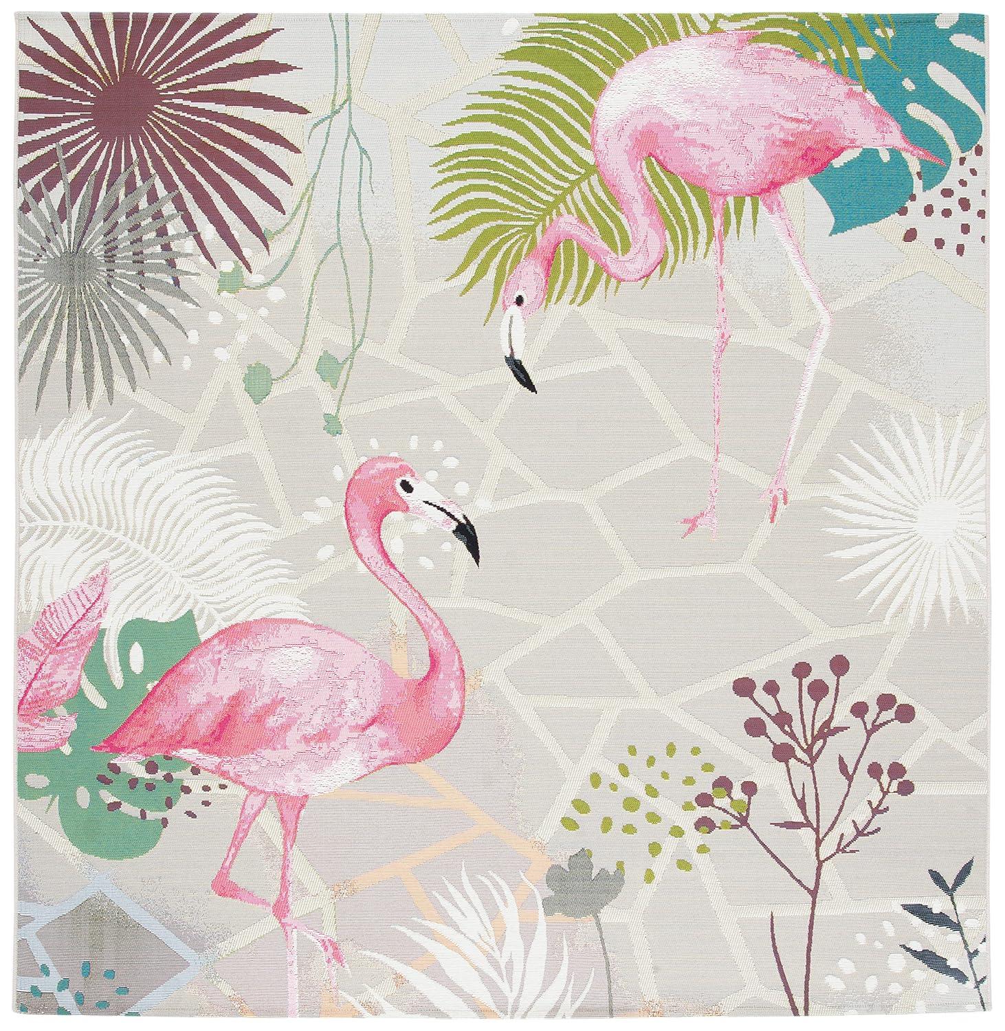 Barbados 500 BAR551 Power Loomed Indoor/Outdoor Area Rug - Grey/Pink - 5'3"x5'3" - Safavieh