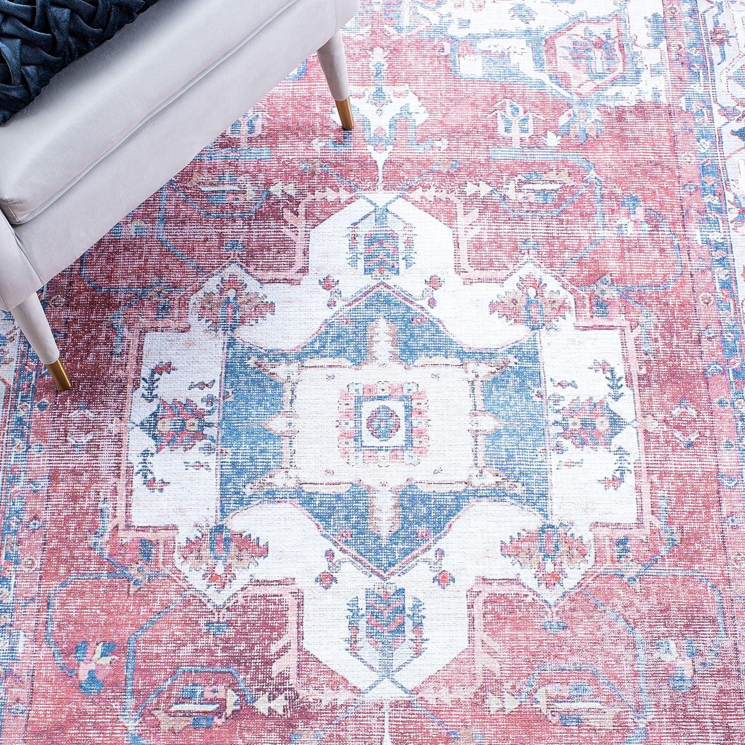 SAFAVIEH Serapi Oralee Traditional Machine Washable Area Rug, Red/Ivory, 5'3" X 7'7"