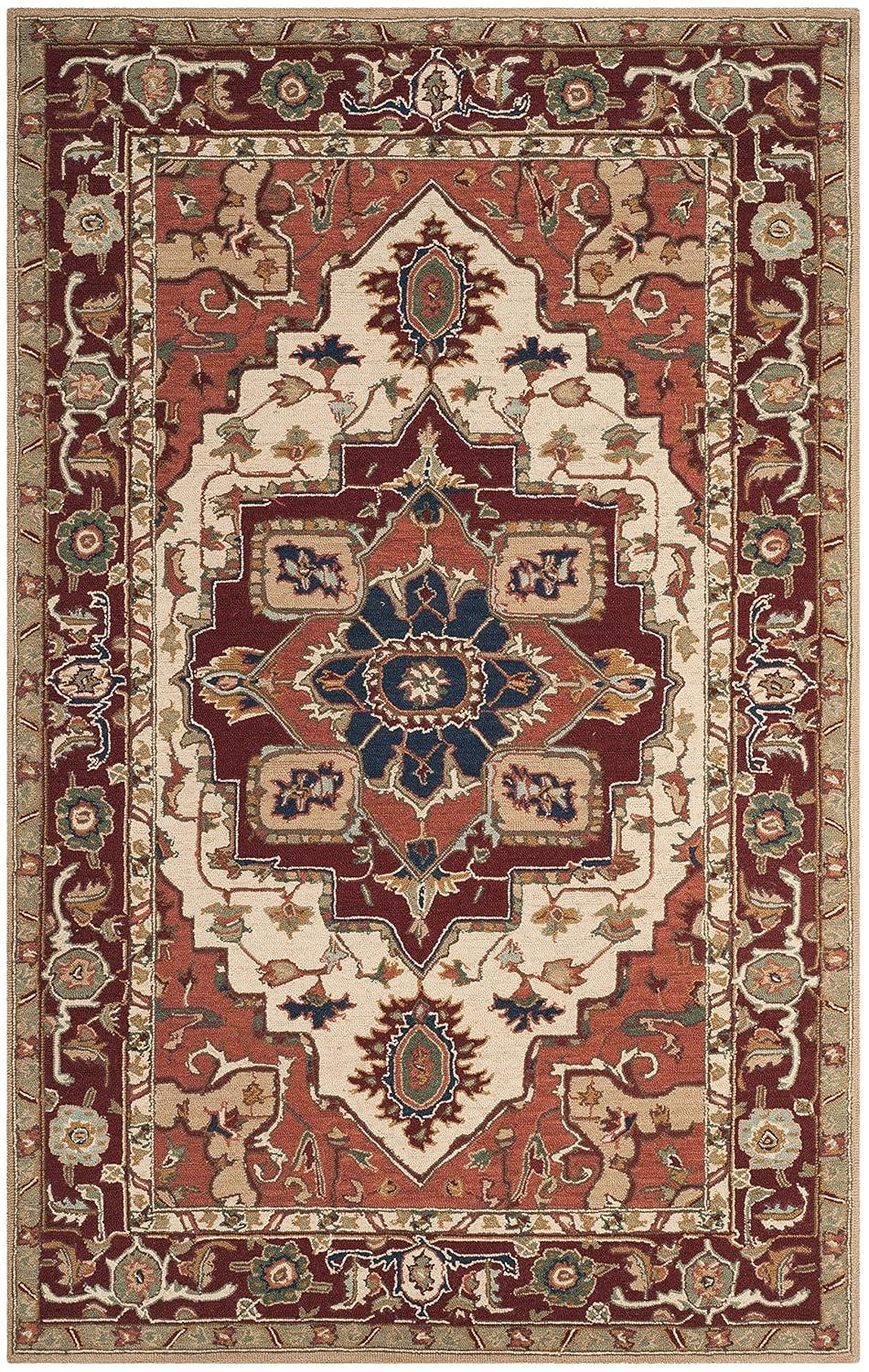 Chelsea HK709 Hand Hooked Area Rug - Red/Ivory - 5'3"x8'3" - Safavieh.