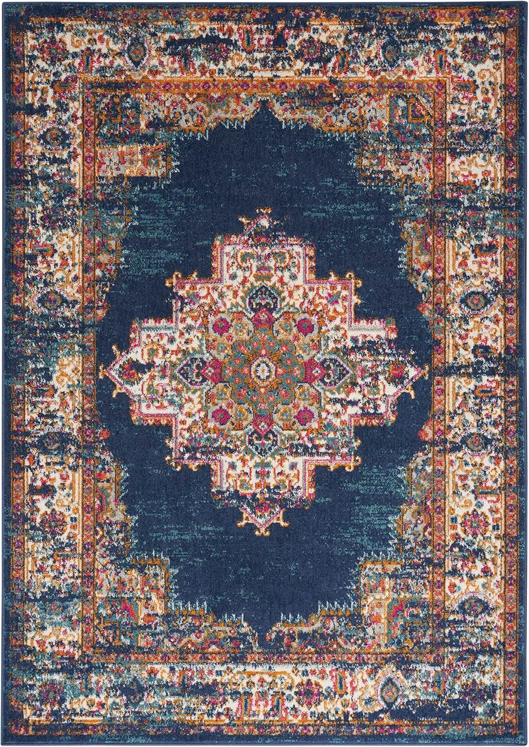 Nourison Passion Medallion Bohemian Indoor Rug Navy 5'3" x 7'3"