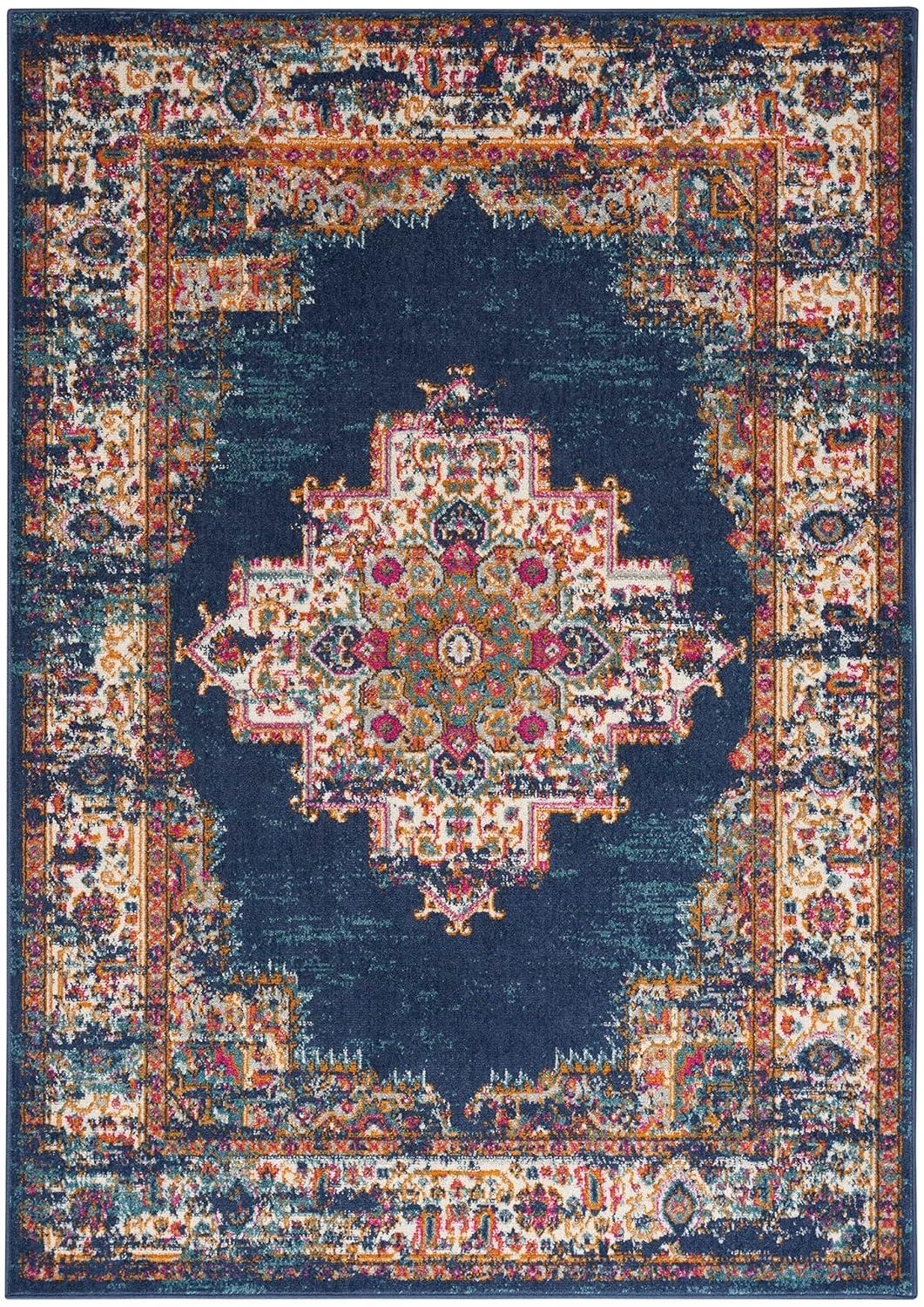 Nourison Passion Medallion Bohemian Indoor Rug Navy 5'3" x 7'3"
