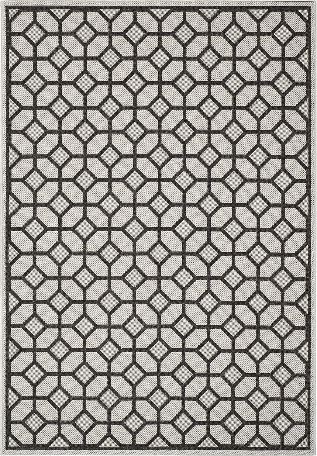 Theo Round Gray Geometric Stain-Resistant Synthetic Rug