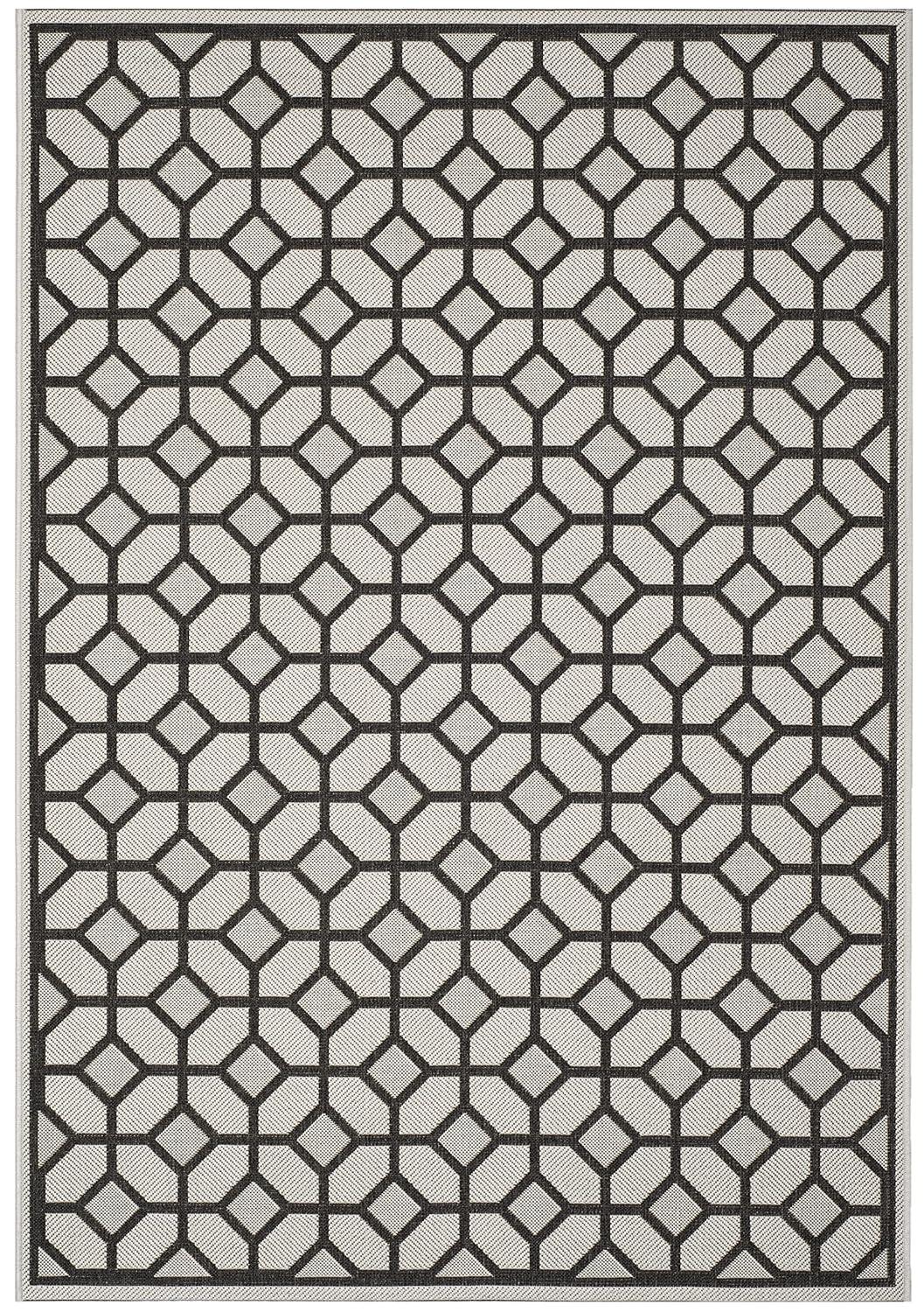 SAFAVIEH Beach House Theo Geometric Indoor/Outdoor Area Rug Light Grey/Charcoal, 5'3" x 7'6"