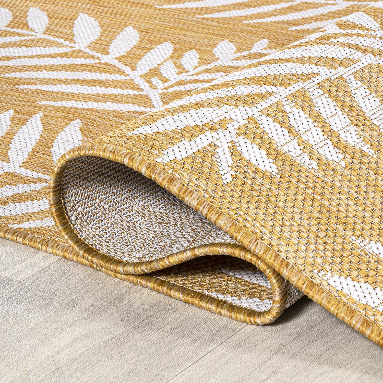5' x 8' Nevis Palm Frond Indoor/Outdoor Area Rug, Yellow/Cream - JONATHAN Y