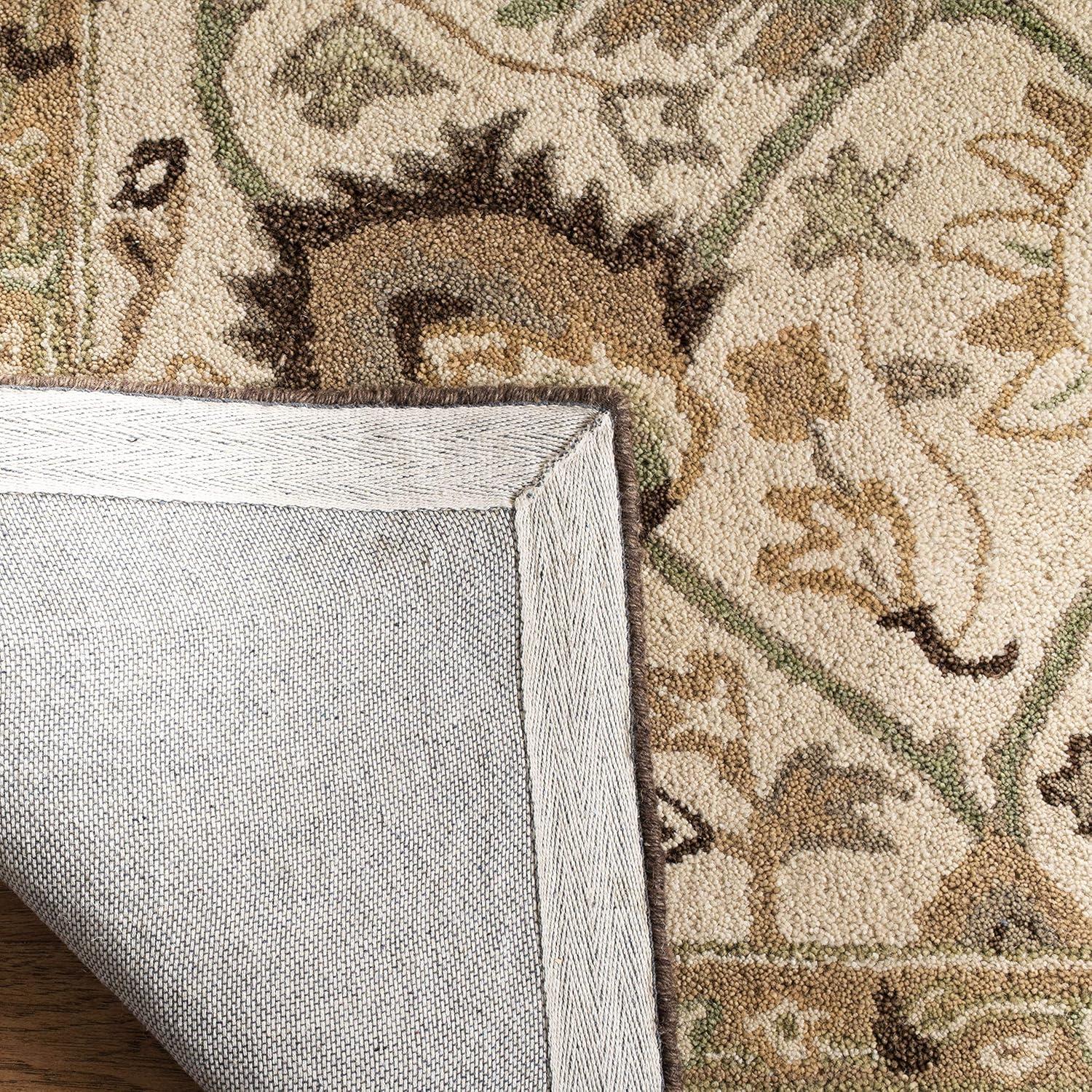 Ivory and Brown Floral Wool Handmade Tufted Rug, 3' x 5'