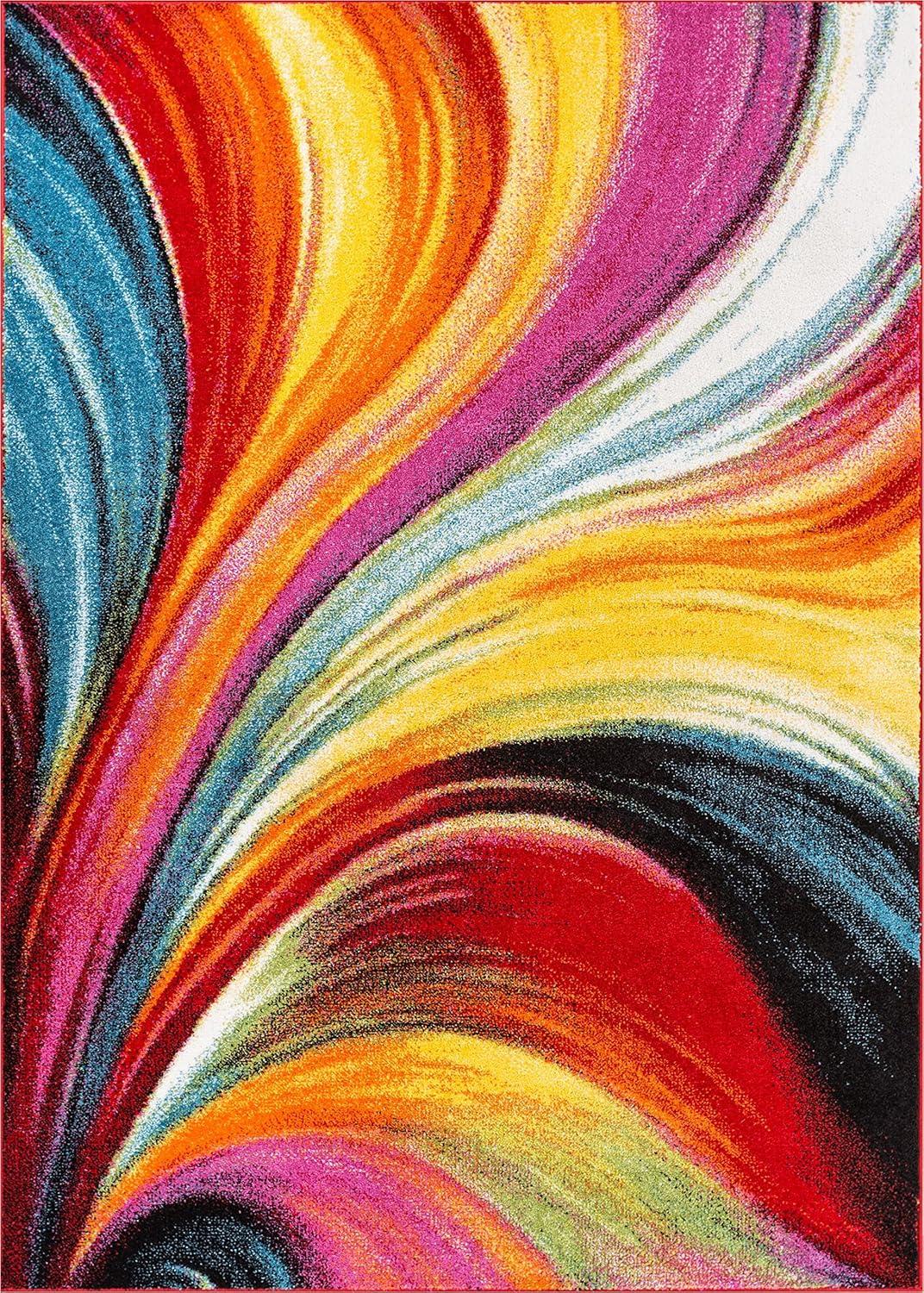 Well Woven Aurora Swirl Lines Modern Geometric Abstract Brush Stroke Painting Art Stripe 3'3" x 5' Multi Area Rug