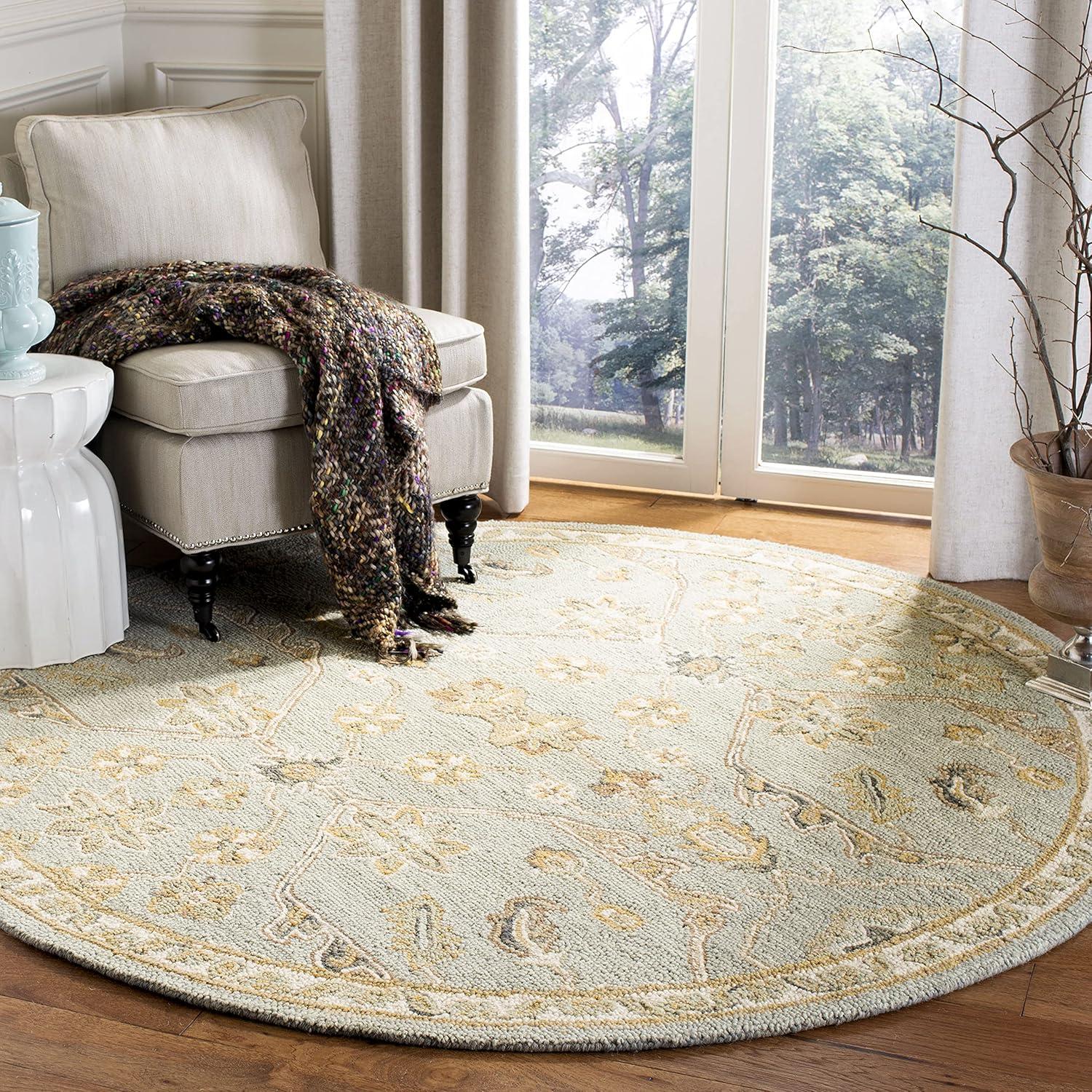 SAFAVIEH Blossom Constantine Floral Traditional Wool Area Rug, Slate/Beige, 6' x 6' Round