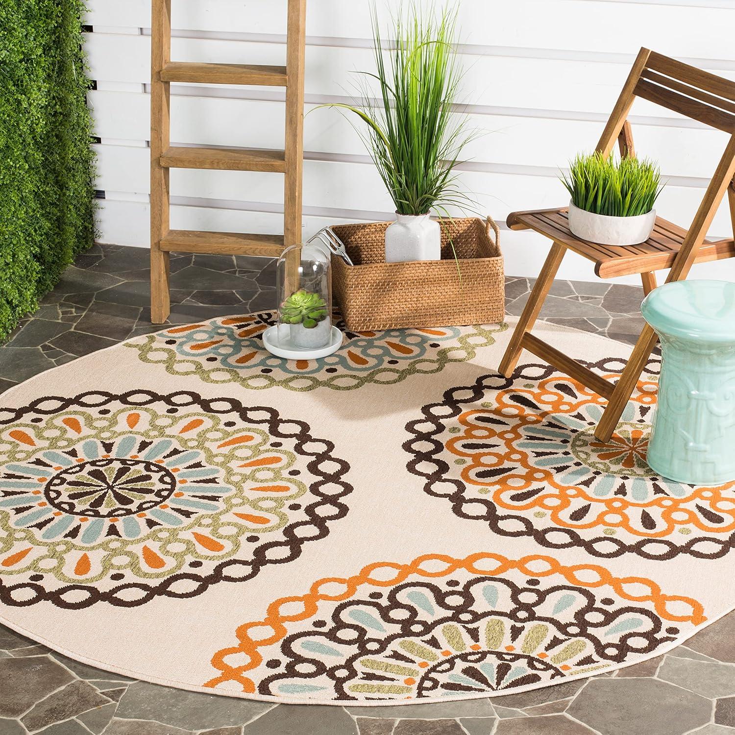 Veranda VER092 Power Loomed Indoor/Outdoor Accent Rug - Cream/Terracotta - 2'7"x5' - Safavieh