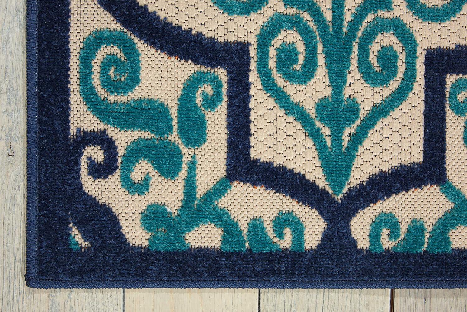 Nourison Aloha Moroccan Trellis Flatweave High-Low Indoor Outdoor Area Rug Navy 7'10" x 10'6"