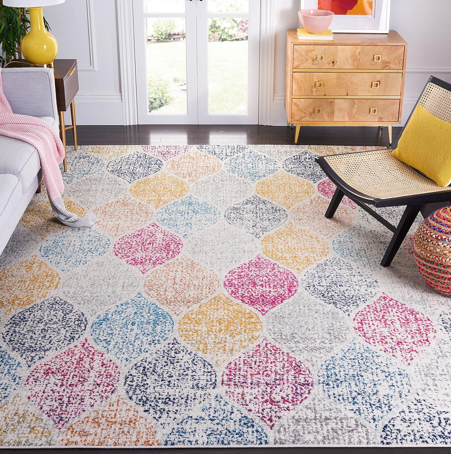 Multicolor Geometric Pattern Synthetic Round Rug