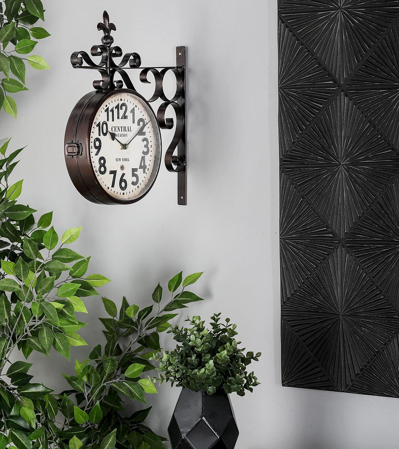 DecMode 15" Black Metal Vintage Style Wall Clock with Scroll Designs